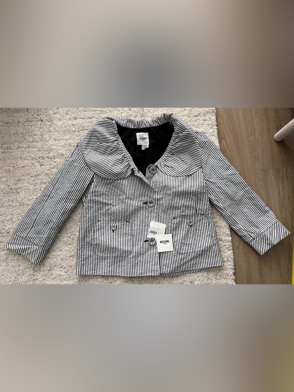 NWT Moschino Jeans Women’s 44 US 10 Black White Striped Jacket Blazer Italy